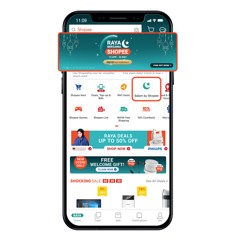 Shopee App Homepage with new Salam by Shopee feature
